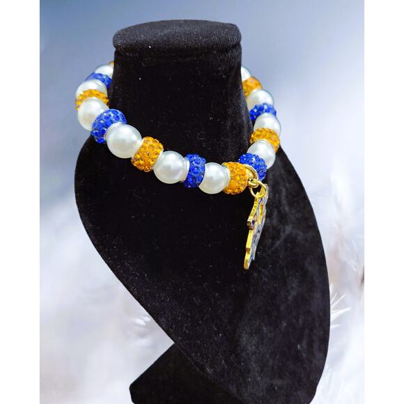 Sigma Gamma Rho Bracelet Blue, White and Gold with Pendant Logo - Picture 4 of 7